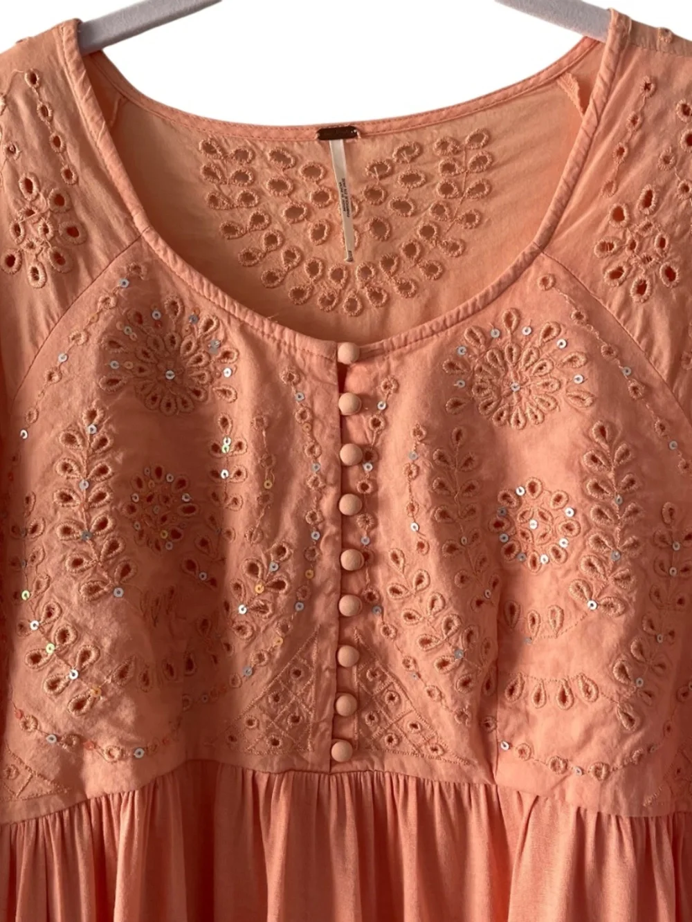 Free People Sea of Love Peach Eyelet Bell Sleeve Top